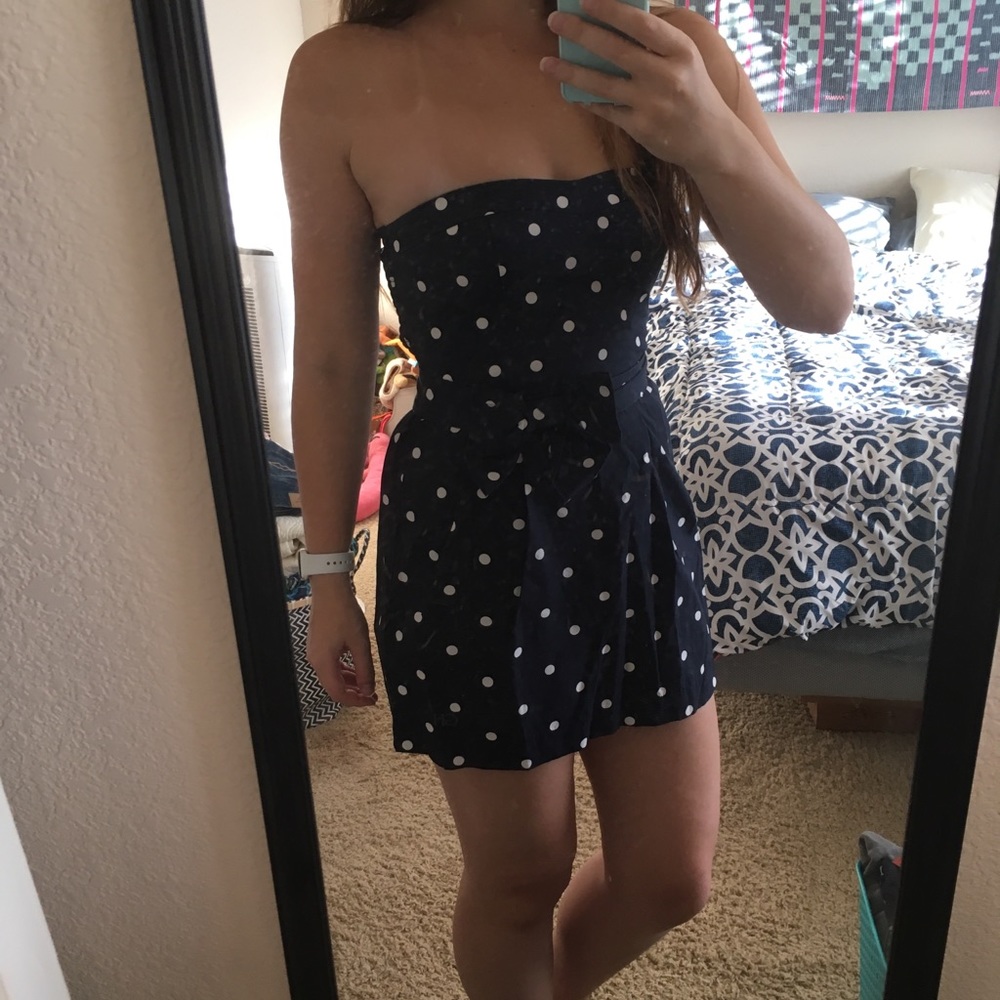 EUC Gilly Hicks Navy Polka Dot Dress